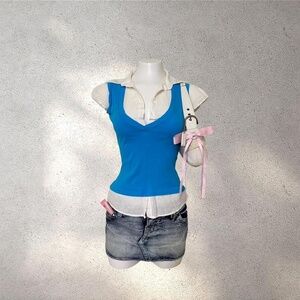 Y2k Anxiety Electric Blue Layering Vest Polo - Y2K Cyber Grunge Vibe